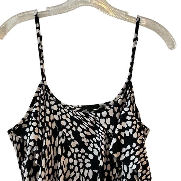 AB Studio Women's XL Black Geometric Ruffle Tank Top Blouse - Picture 2 of 8